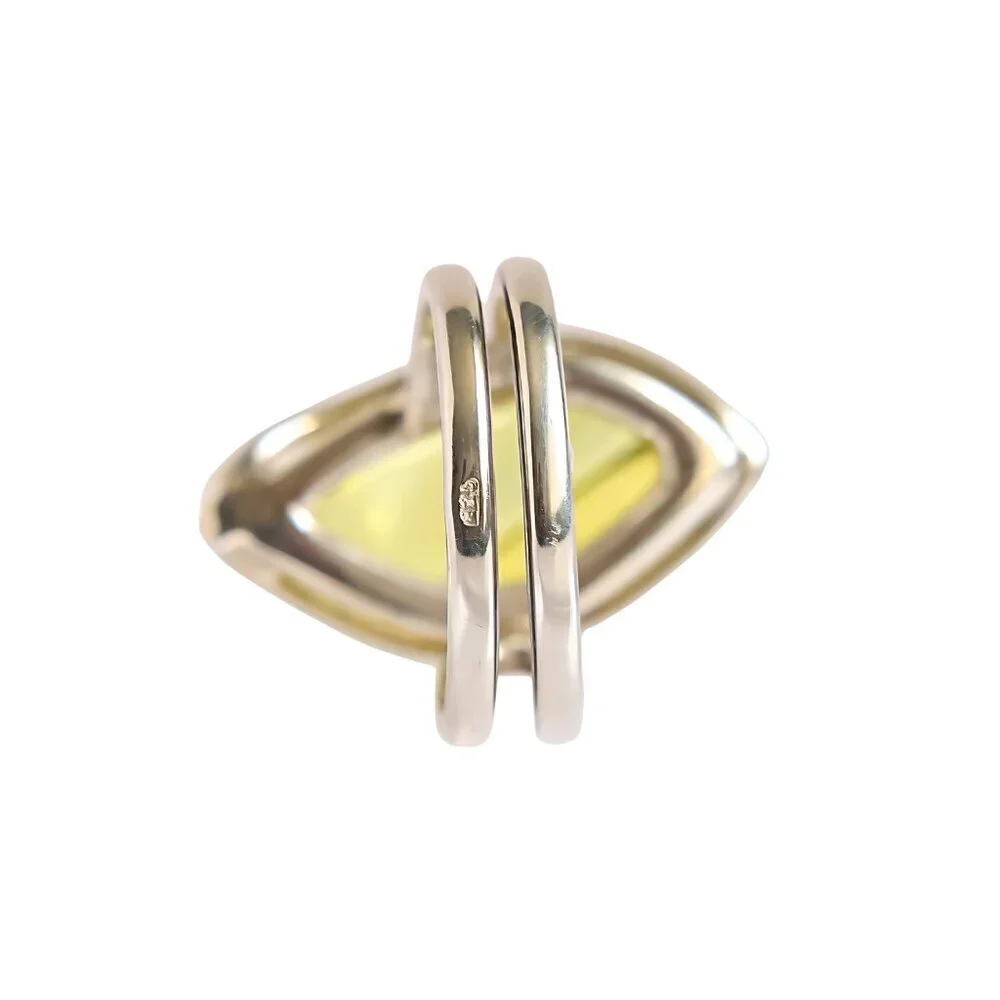 Lemon Baltic Amber Sterling Silver Adjustable Ring – Handmade